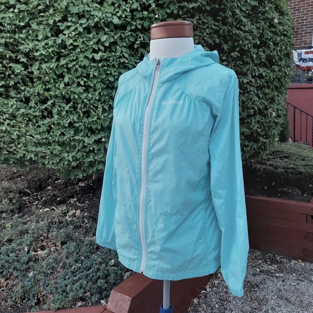 Columbia Girl's Nylon Windbreaker Rain Jacket Full Zip Lightweight Travel